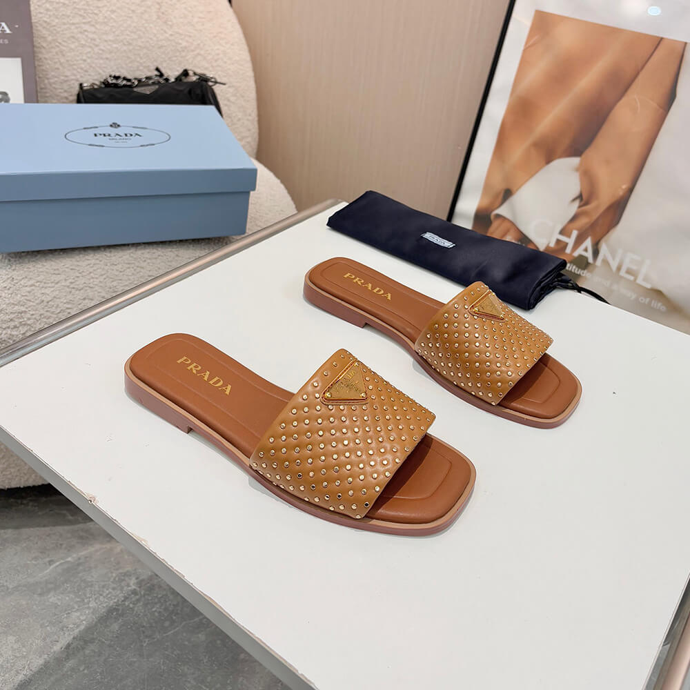 Prada Nappa leather slides with studs